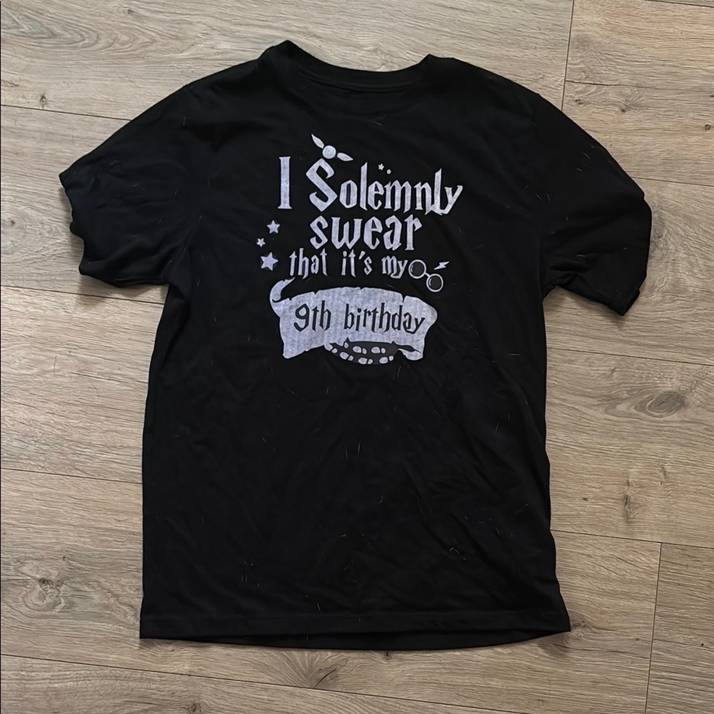 9th birthday shirt. Printed at home. “I Solemnly Swear It’s My 9th Birthday”
